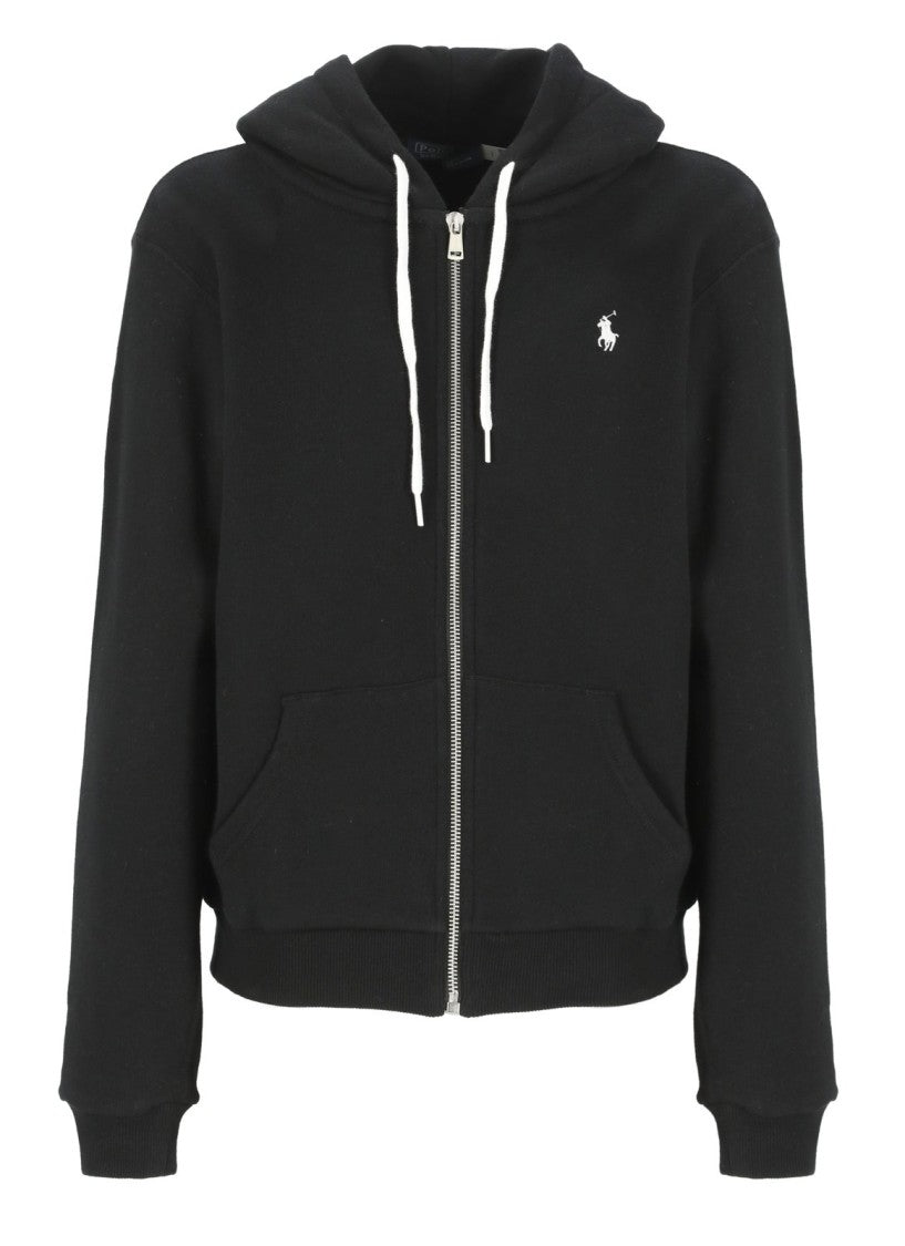 Zip-Up Black Hoodie with Drawstring Hood