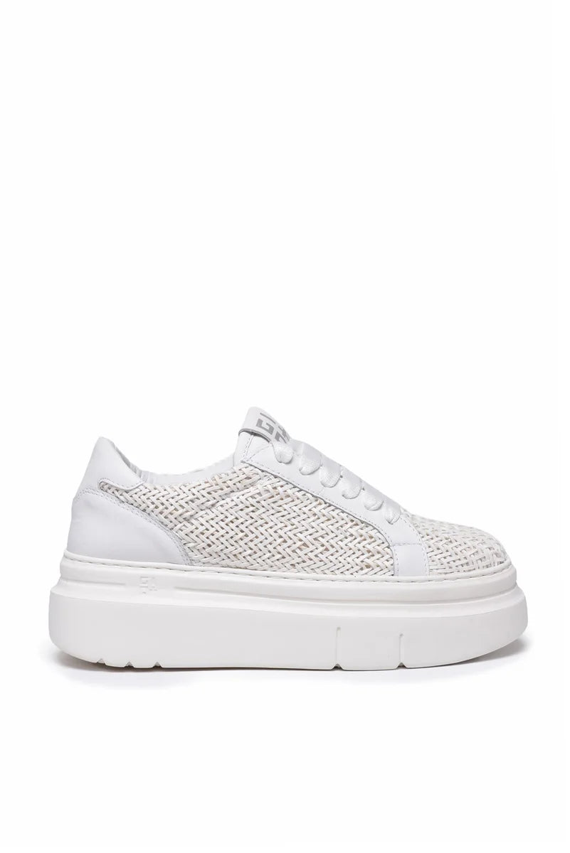 Leather Wedge Sneakers - White