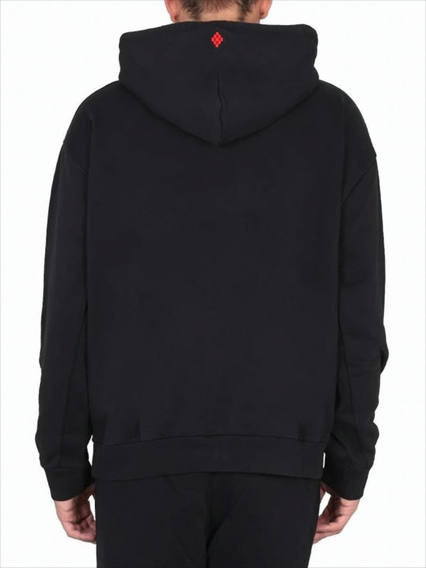 Relaxed Fit Black Hoodie with Feather Embroidery