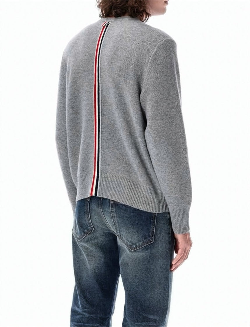 Textured Knit Sweater with Vertical Tricolor Stripe