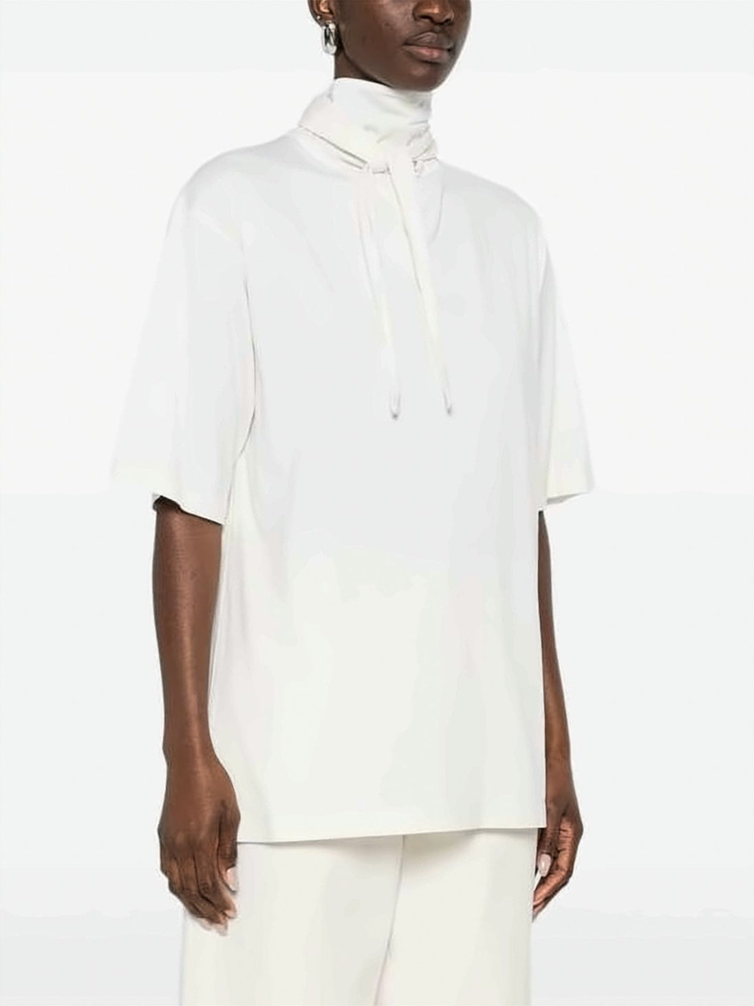 Loose-Fit Short-Sleeved Top With Scarf Detail