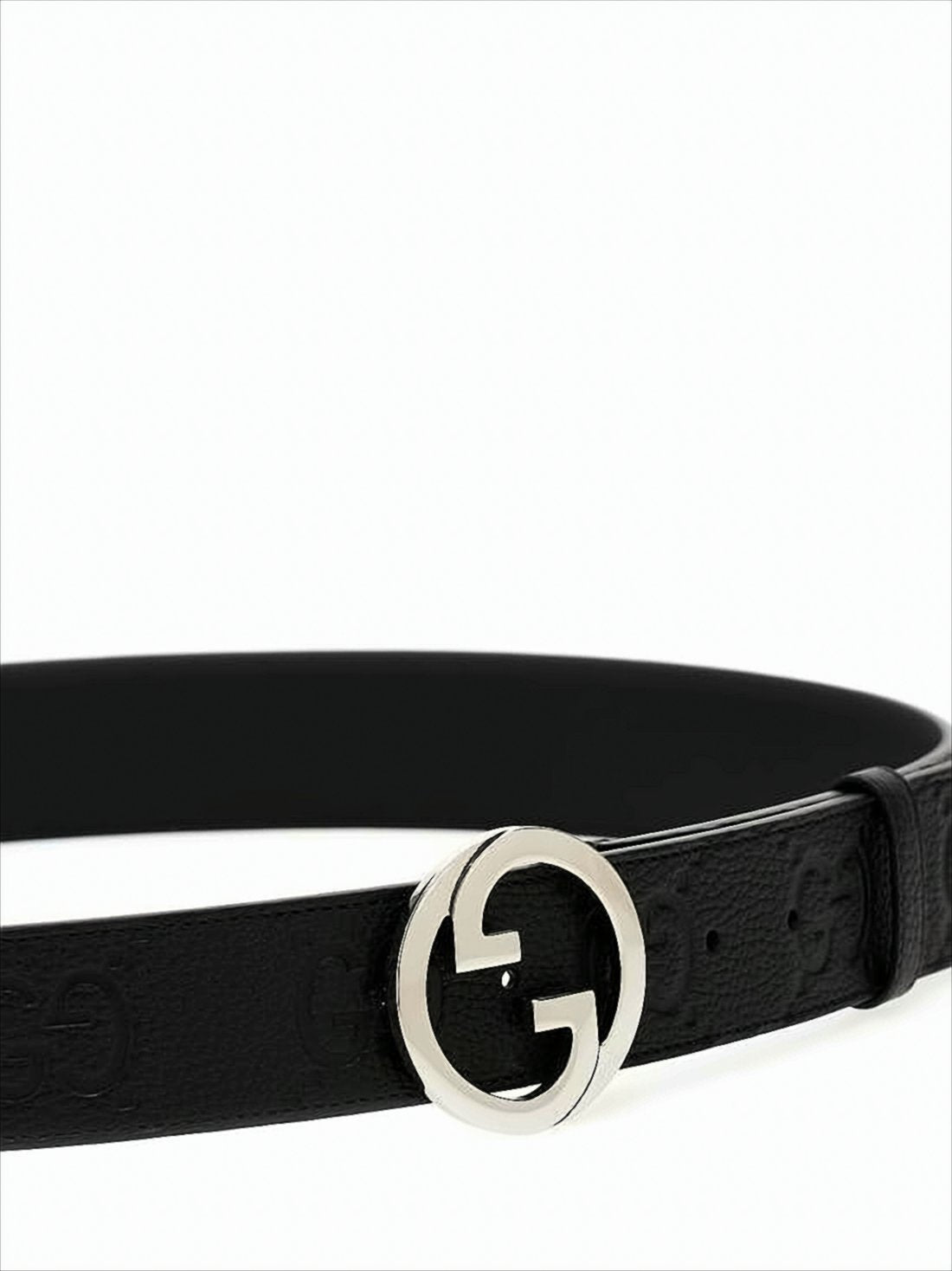 Black Leather Belt with Embossed Logo