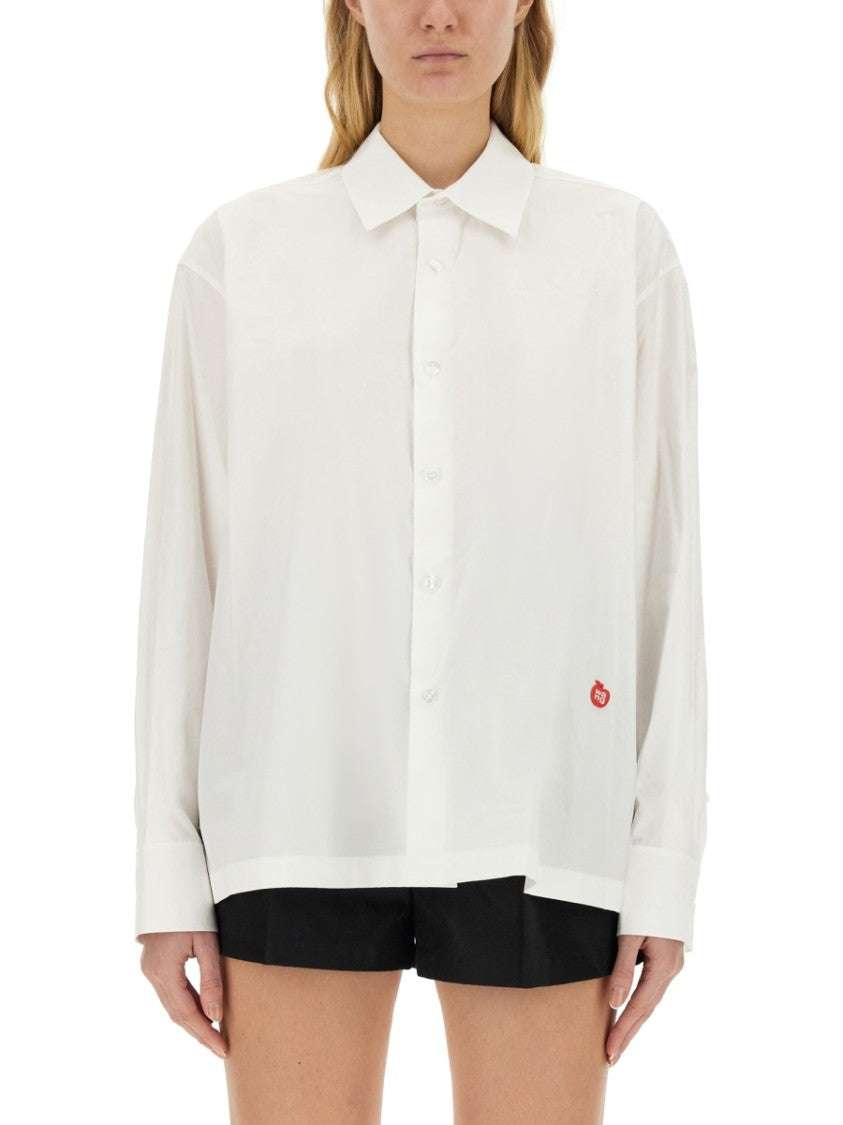 Cotton Shirt With Classic Collar And Minimalist Logo