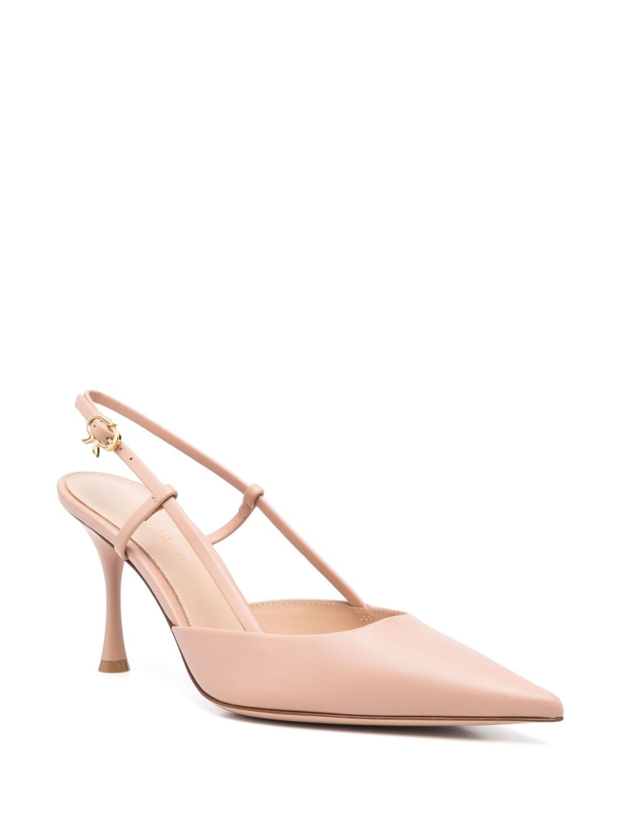 Pointed Toe Vitello Leather Mid-Heel Slingbacks