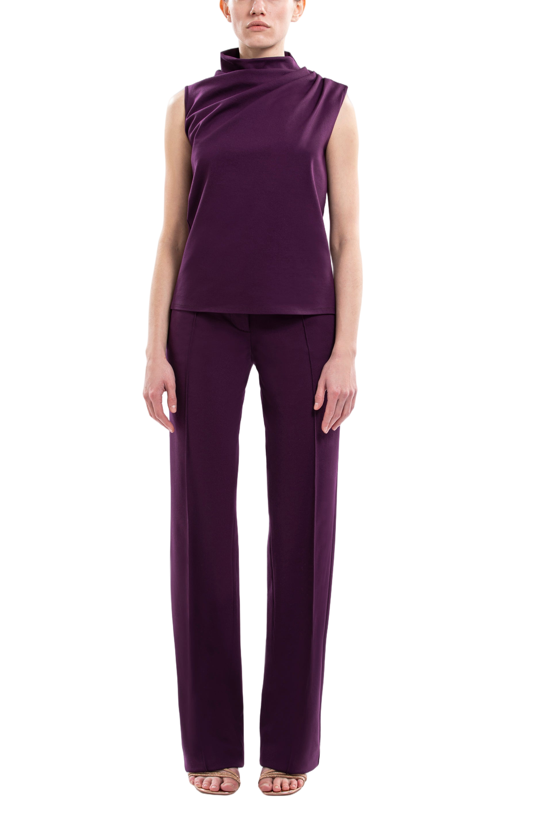Pleated Shoulder Top And Pants Ensemble