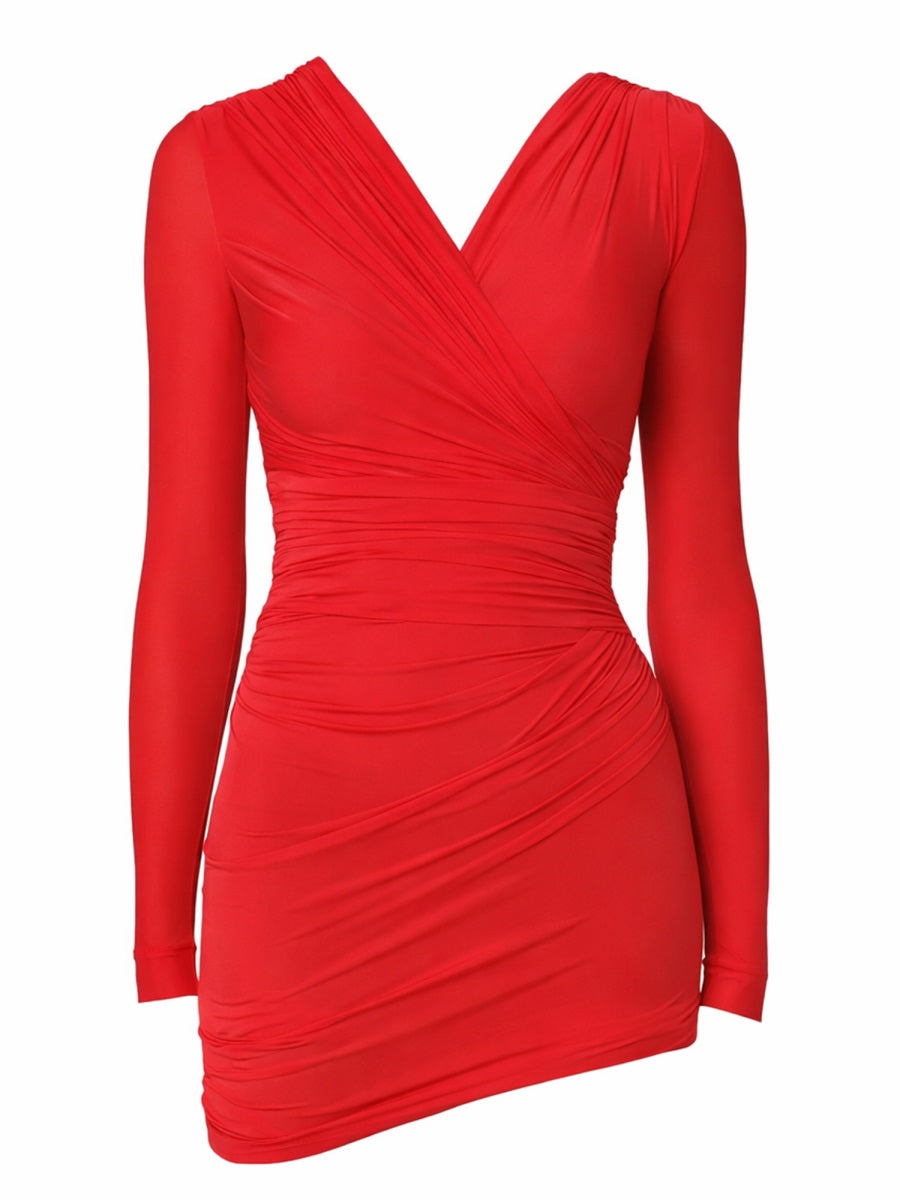 Draped Mini Dress With Deep V-Neckline
