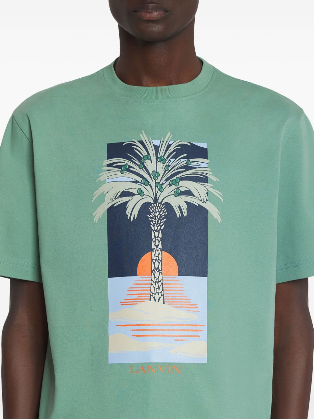 Graphic Print Sea Green Crew Neck T-Shirt