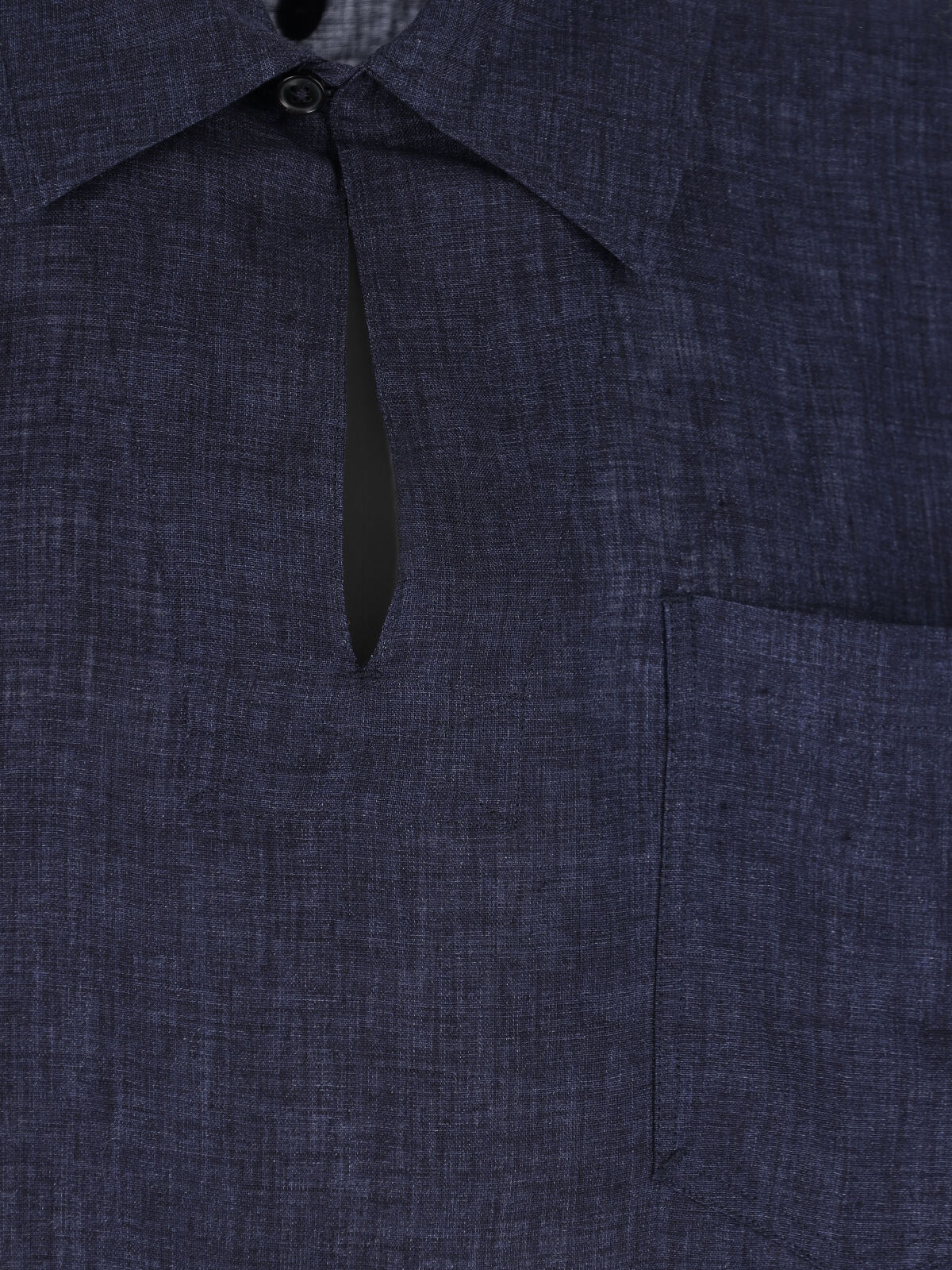 Navy Blue Classic Collar Linen Shirt