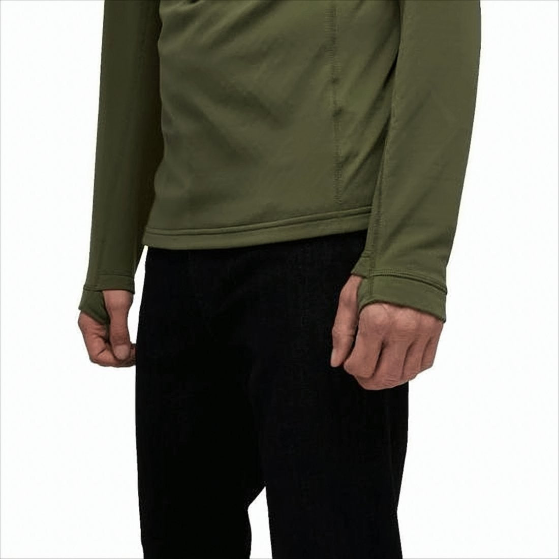 Fitted Olive Green Half-Zip Jacket With Thumbholes