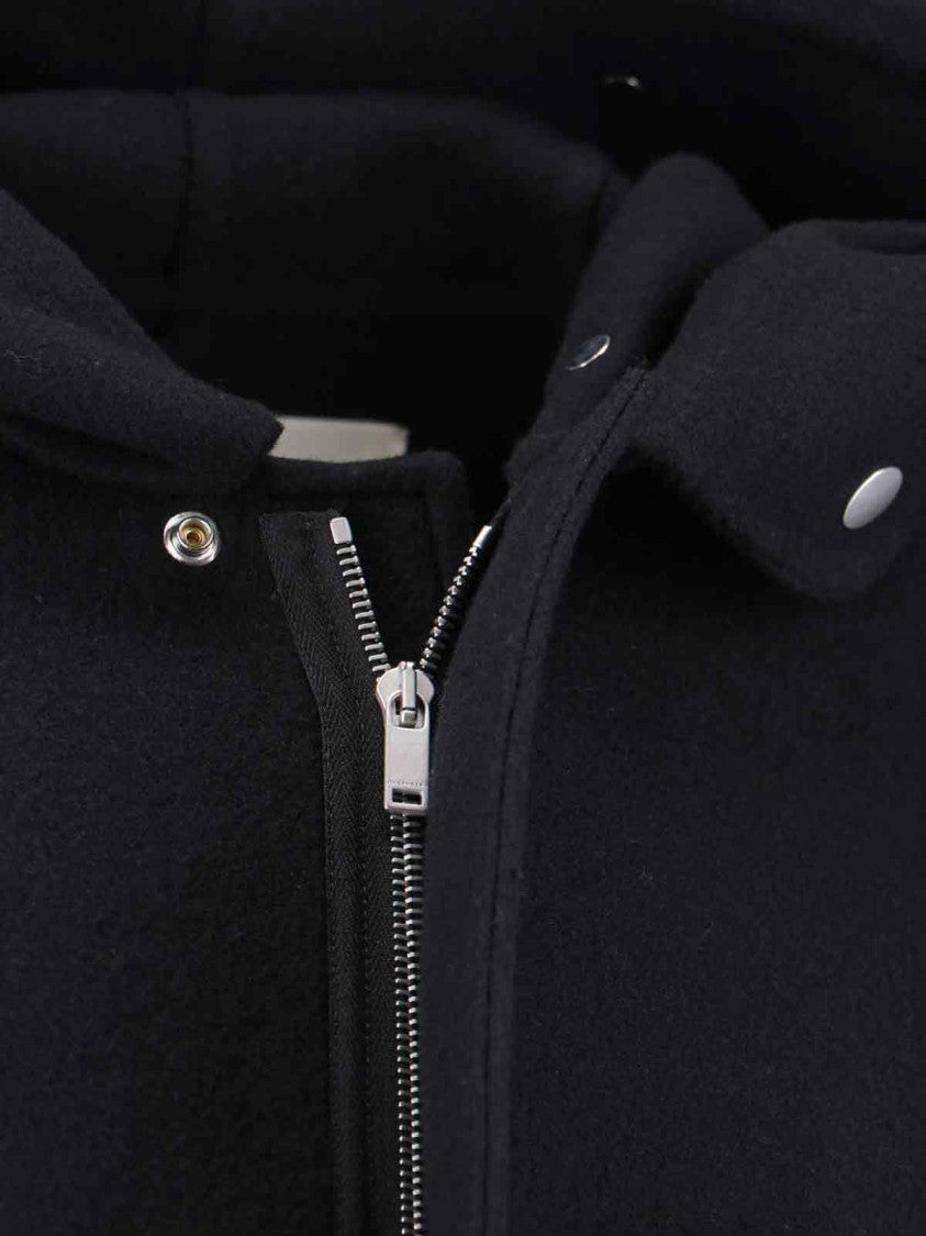 Virgin Wool Coat With Logo Detail – Black