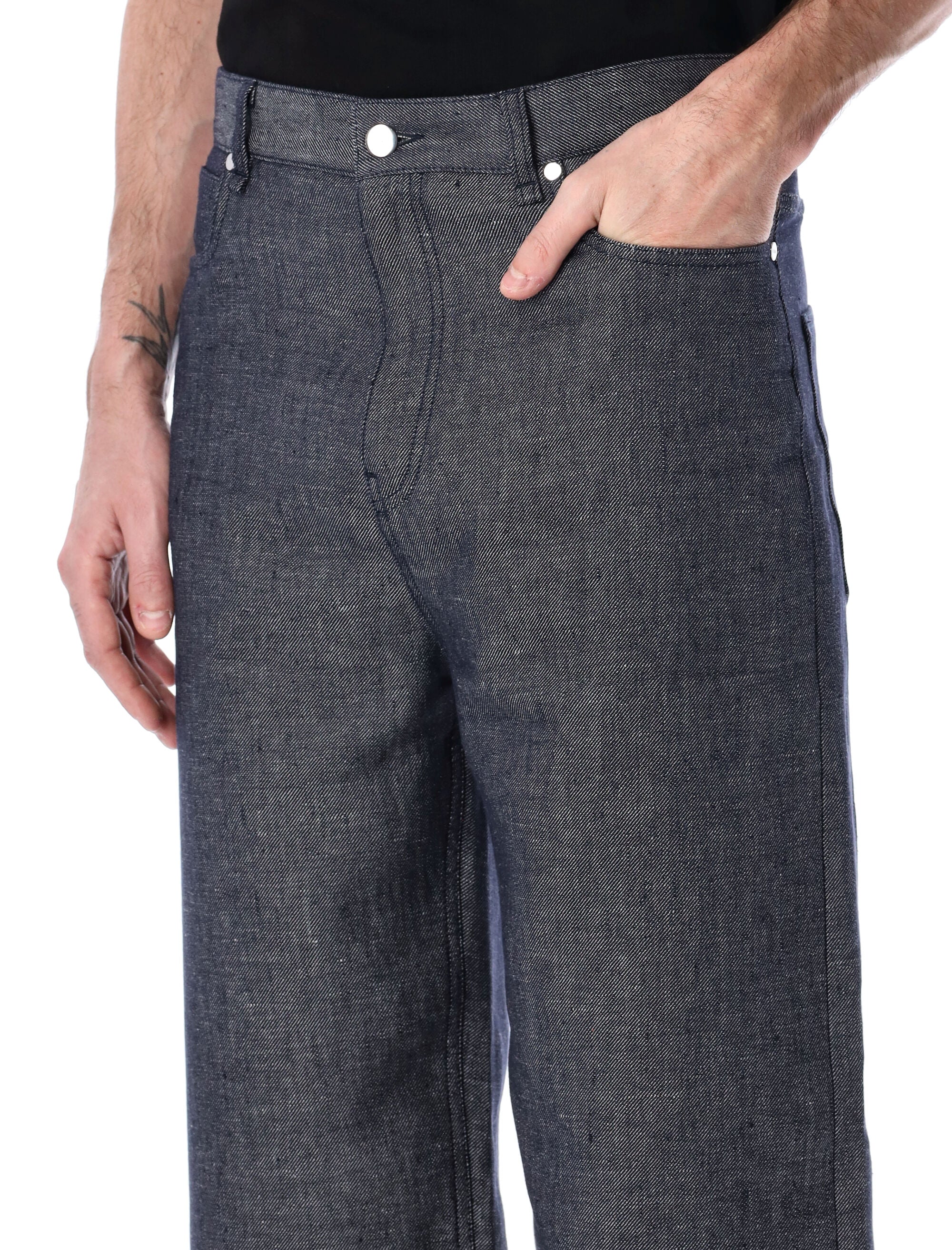 Dark Wash Straight Leg Five Pocket Jeans