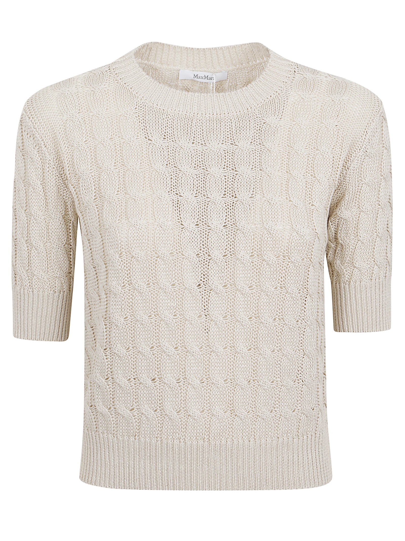 Textured Pure Linen Sweater with Cable Knit Design