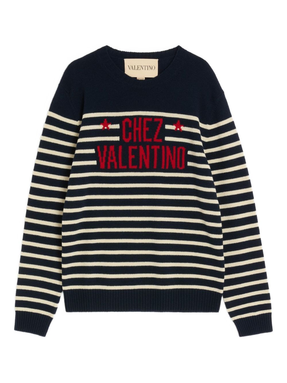 Navy Blue Stripe Pattern Crew Neck Valentino Sweater