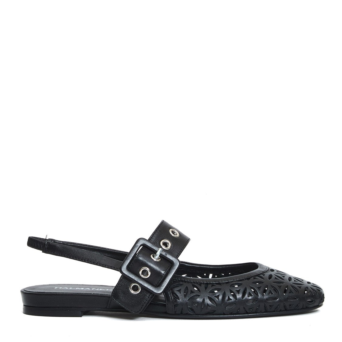Slingback Flat Laserata Pelle Nera