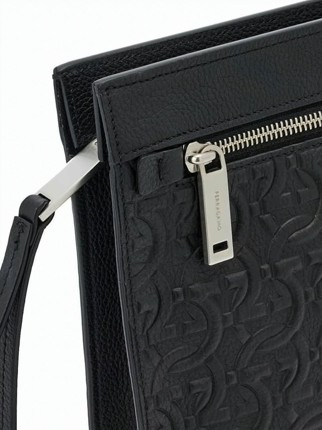 Rectangular Calf Leather Clutch with Embossed Surface