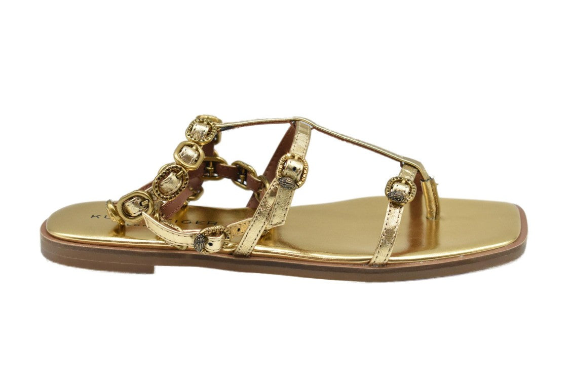Gold Flat Shoes With Decorative Straps By Kurt Geiger