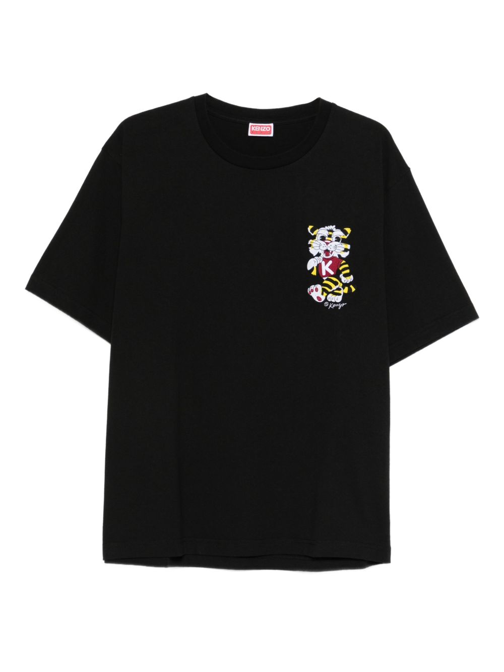 Short-Sleeve Black T-Shirt With Embroidered Tiger