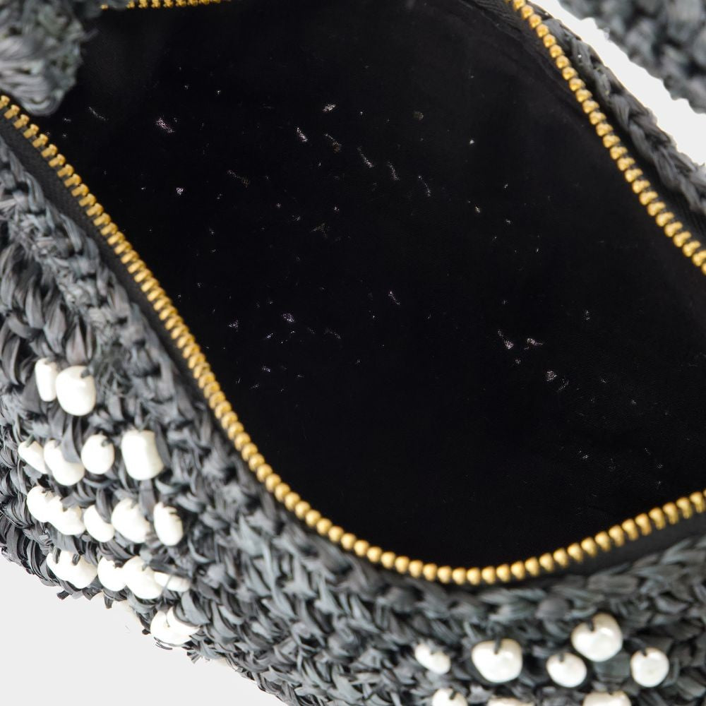Hera Nano Shoulder Bag - Raffia - Black