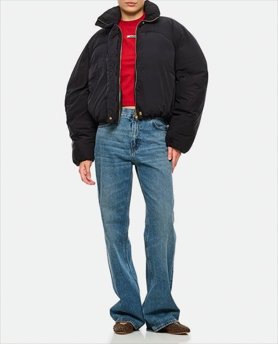 Cropped Black Puffer Jacket with Oversized Sleeves