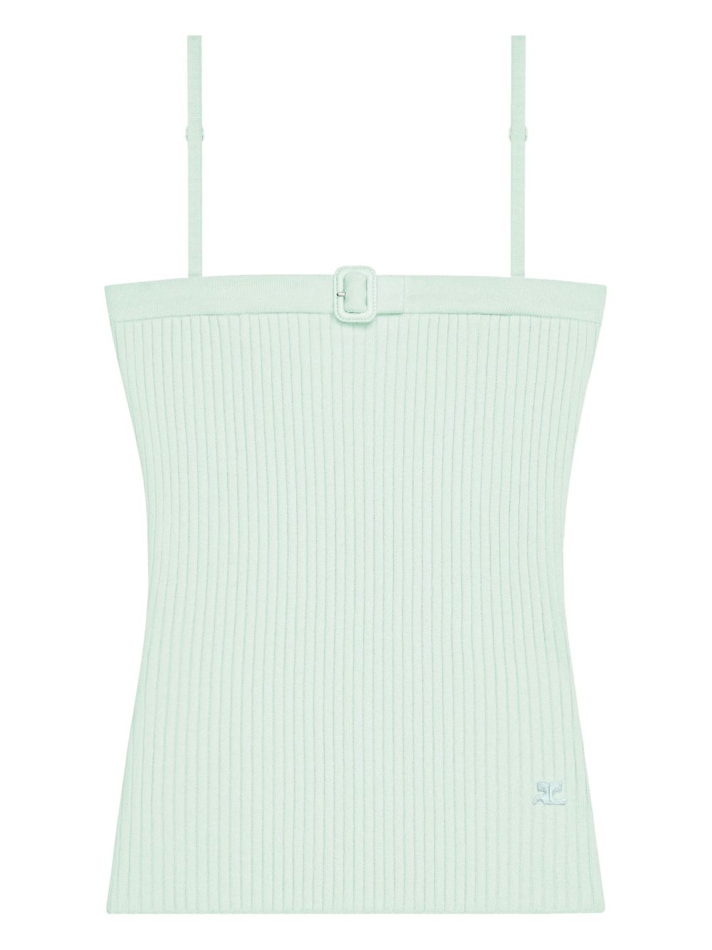 Ribbed Knit Top with Square Neckline and Buckle Detail