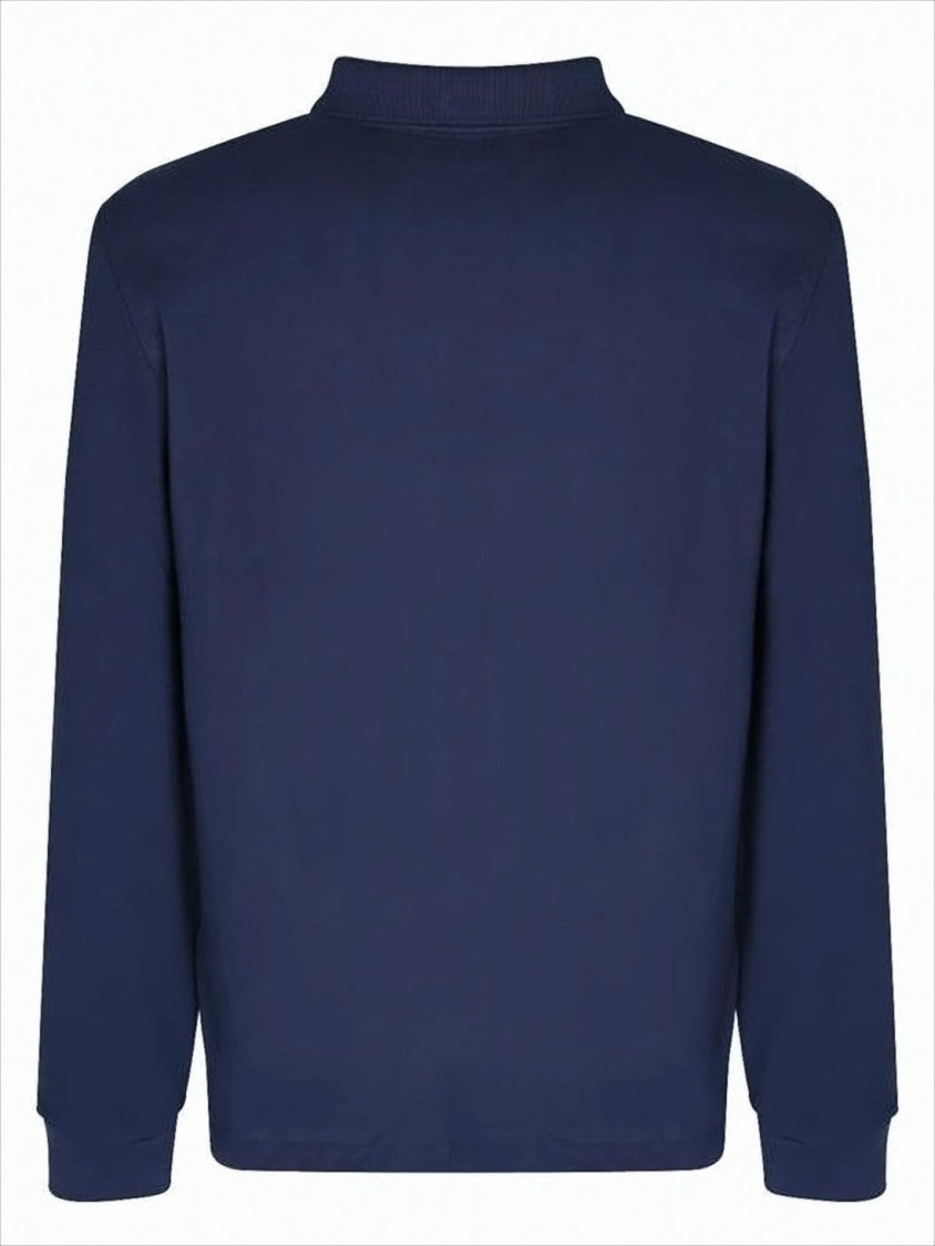 Deep Navy Long-Sleeve Polo Shirt with Classic Collar