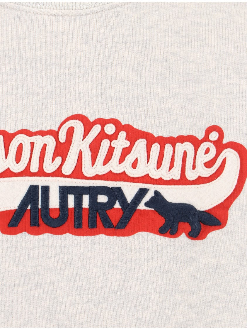 Light Grey Cotton Sweatshirt With Embroidered Logo