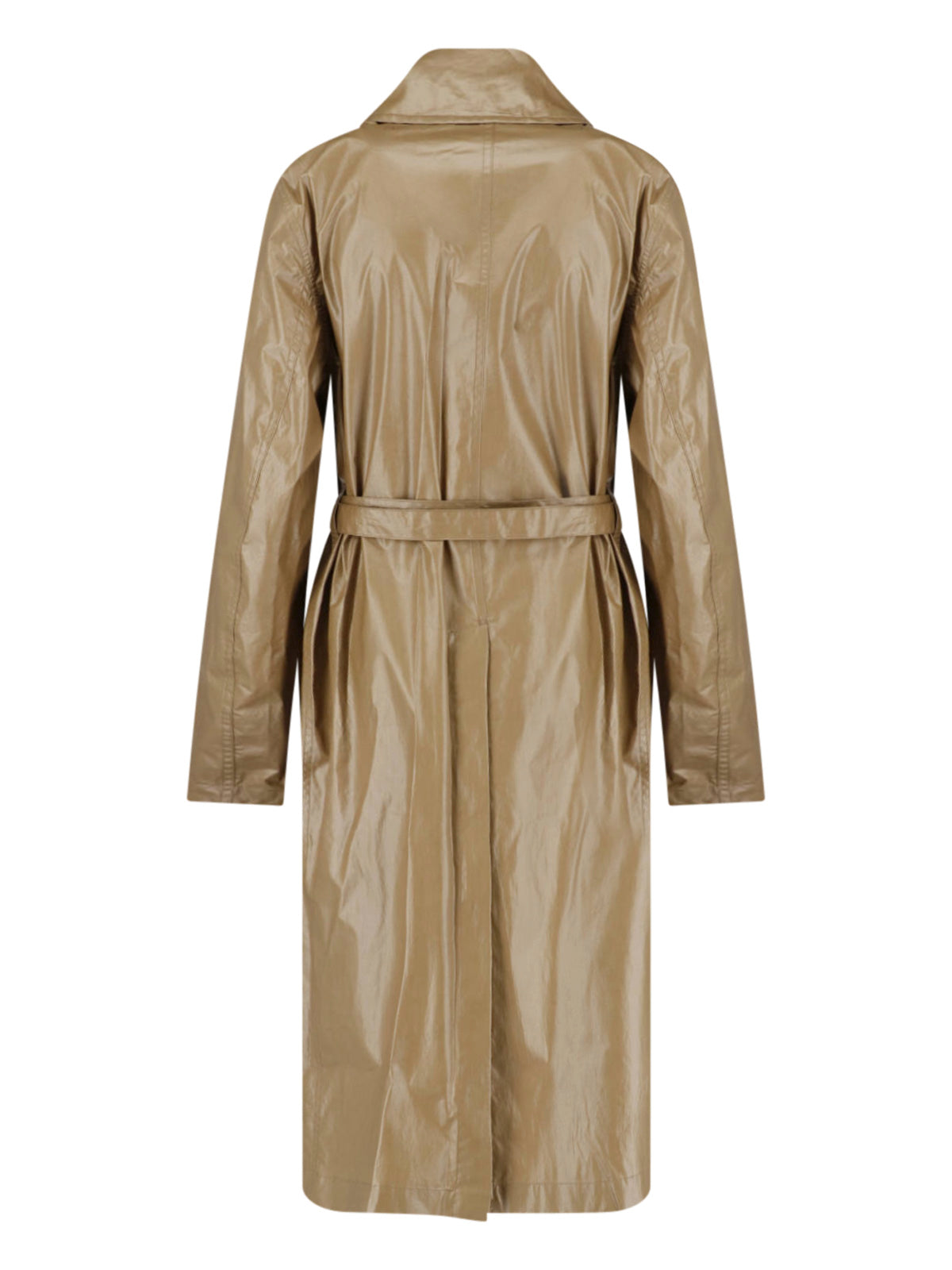 Khaki Coated Cotton Short Belted Coat
