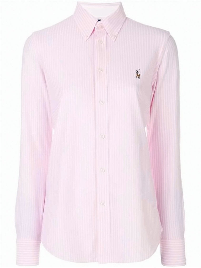 Long-Sleeved Button-Up Shirt with Subtle Stripe Pattern