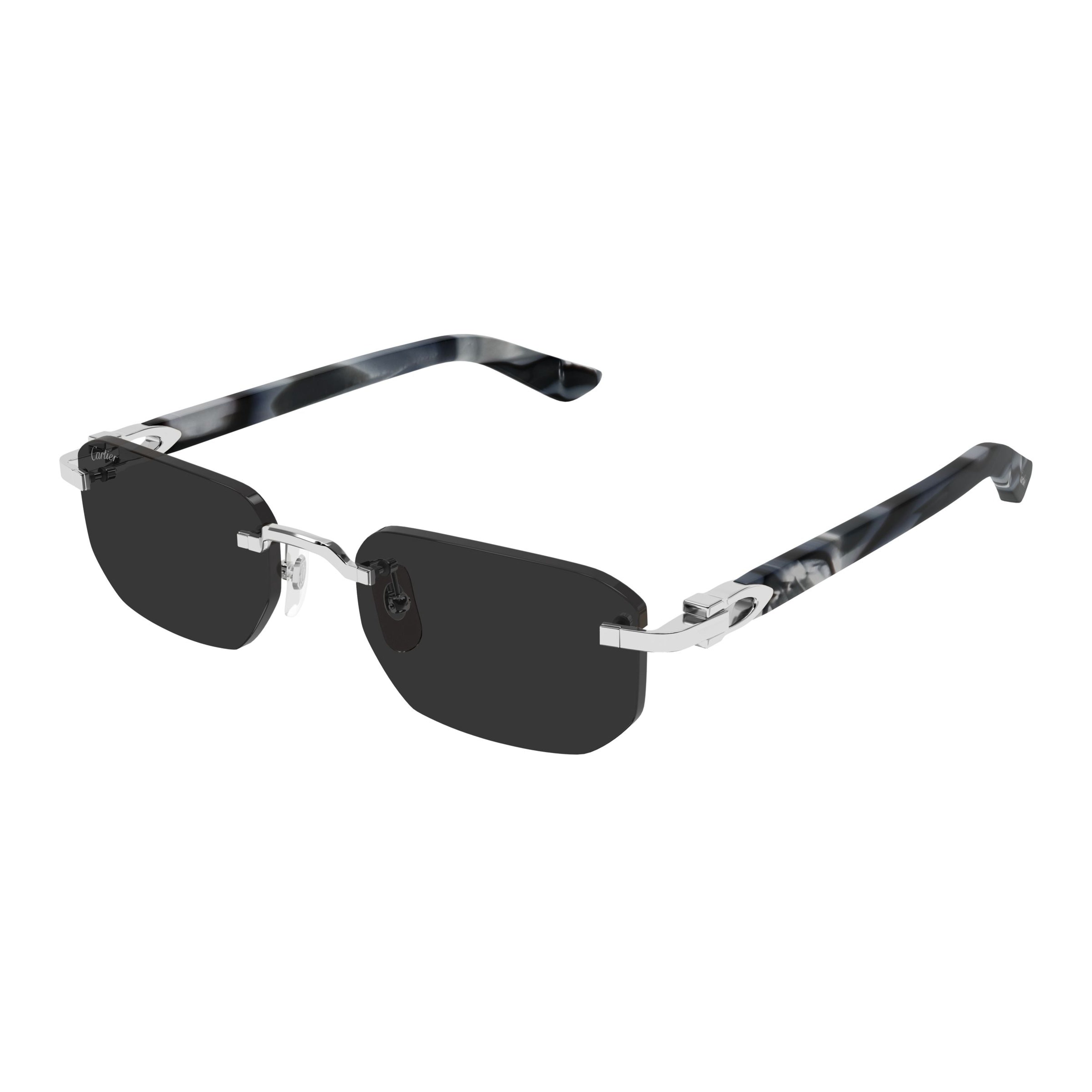 Rimless Rectangular Sunglasses With Marbled Temples