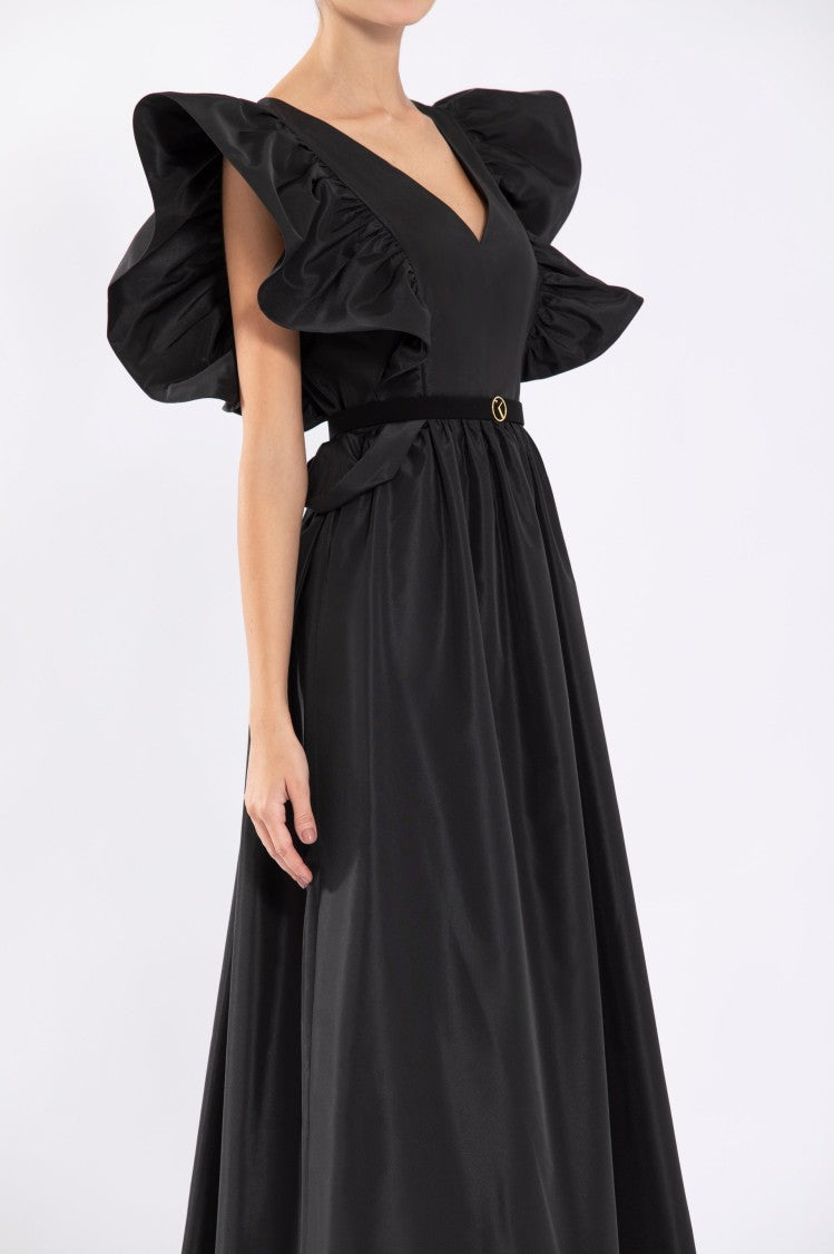 Taffeta Dress With Gathered Sleeves