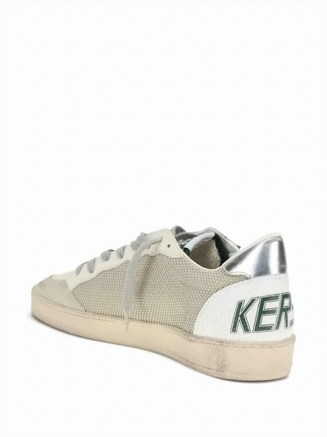 Low-Top Sneakers with Beige Mesh Upper and Green Star Detail