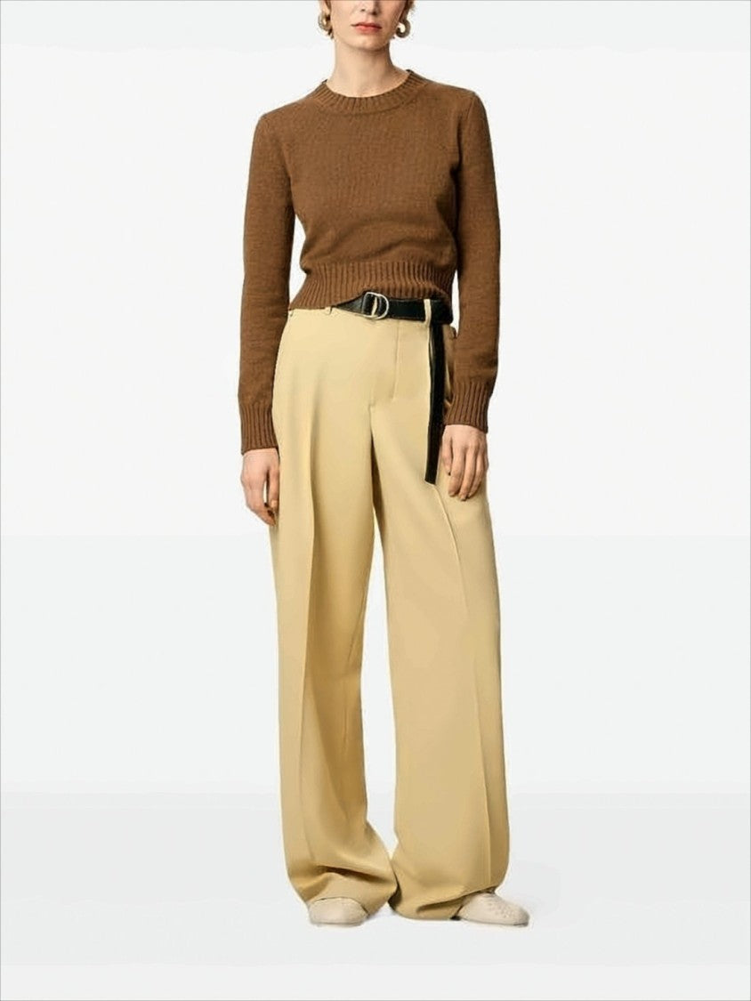 Cropped Brown Cashmere Blend Sweater with Heart Detail