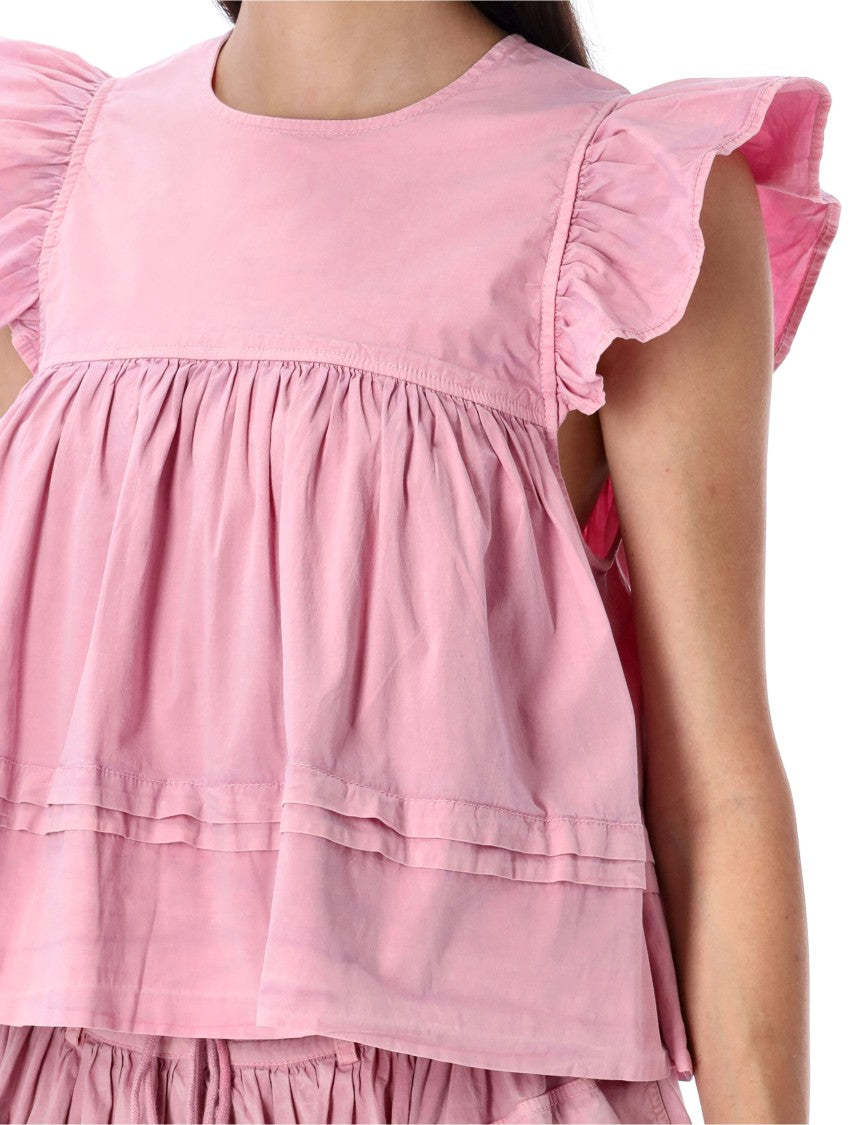 Washed Cotton Top With Frill Sleeves