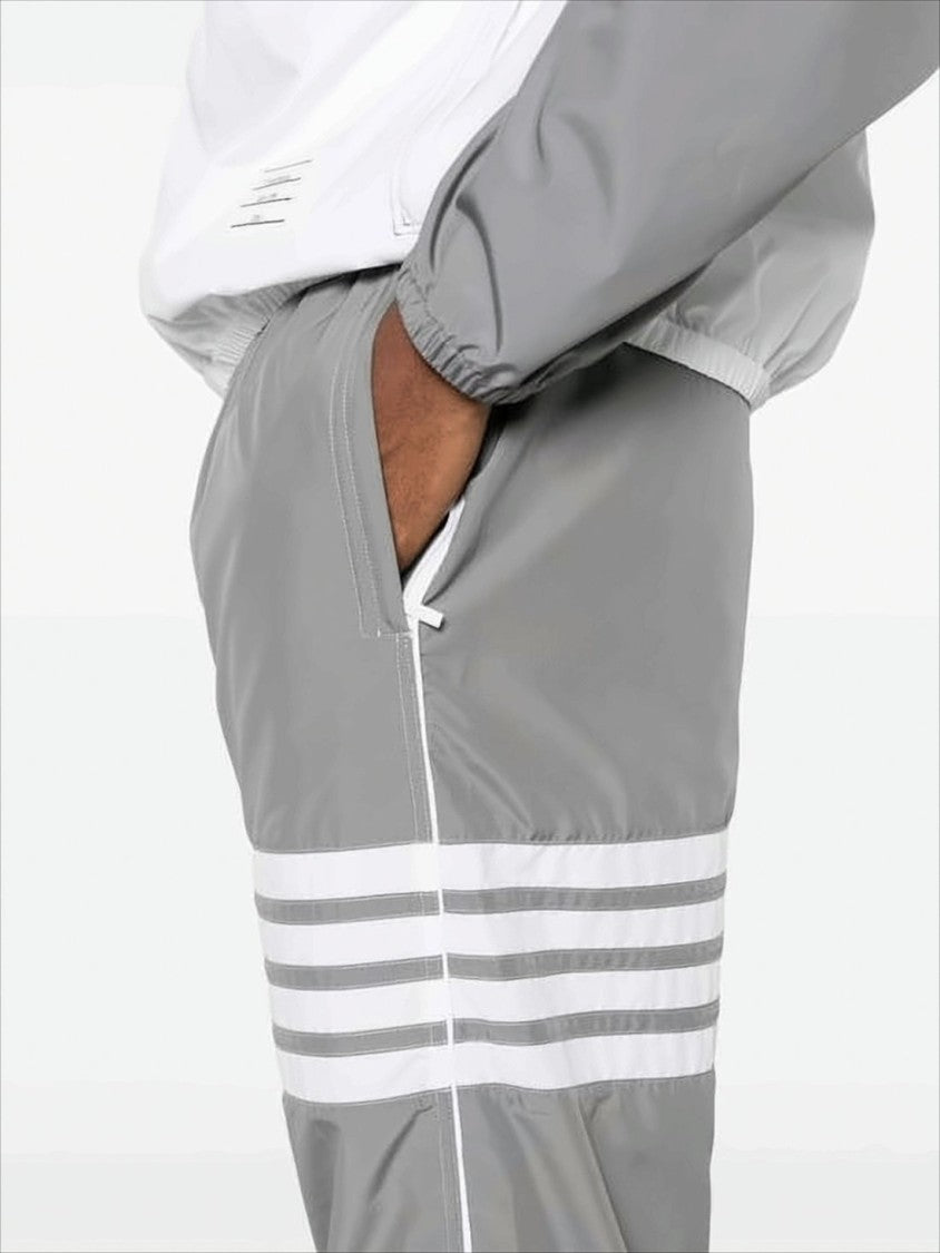 Grey Polyester Jogger Pants with Signature Stripes