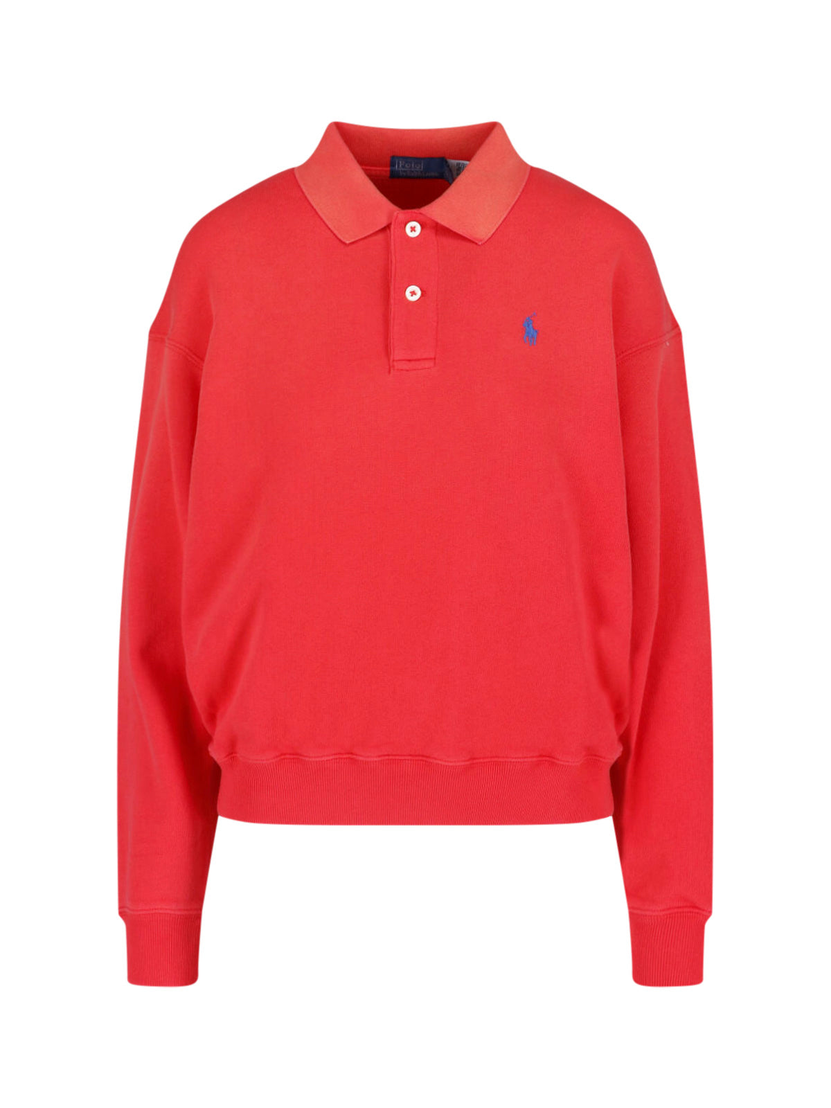 Red Cropped Polo Collar Ribbed Sweater