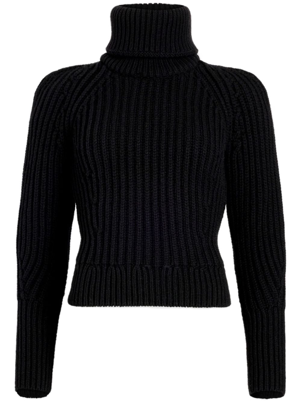 Ribbed Knit Roll Neck Sweater