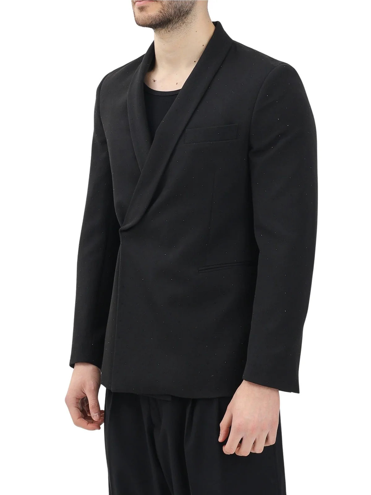 Black Polyester Viscose Spandex Rhinestones Jacket