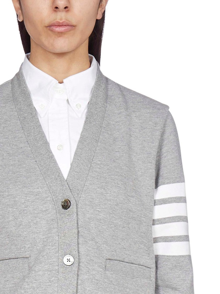 V-Neck Button-Down Grey Cardigan with Signature Stripes