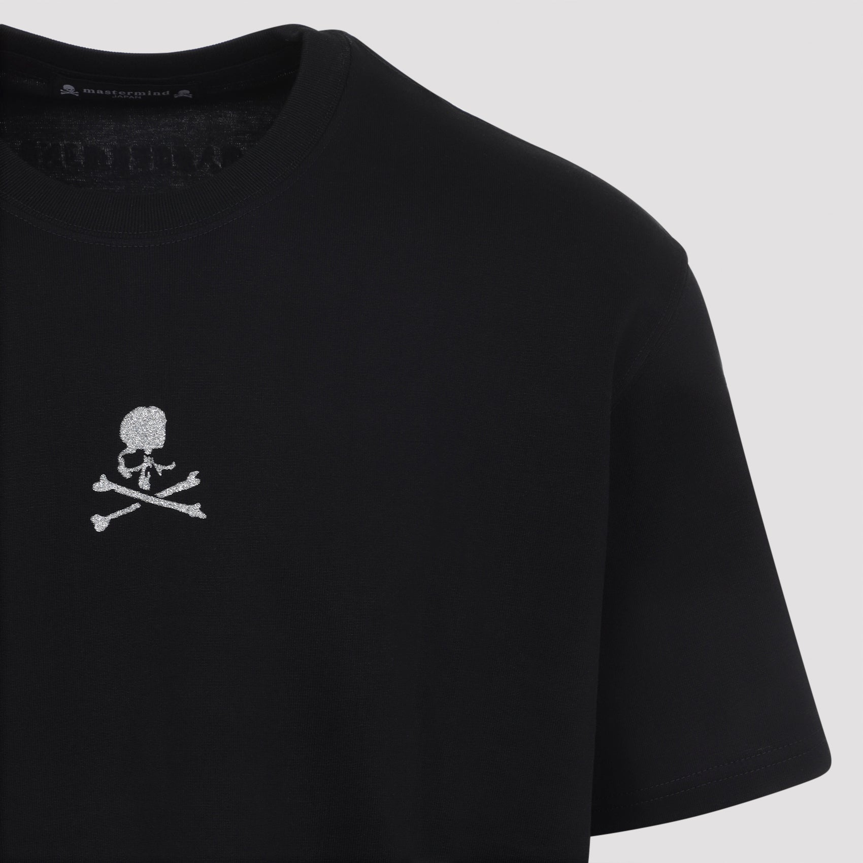 Black Cotton T-Shirt with Skull Emblem