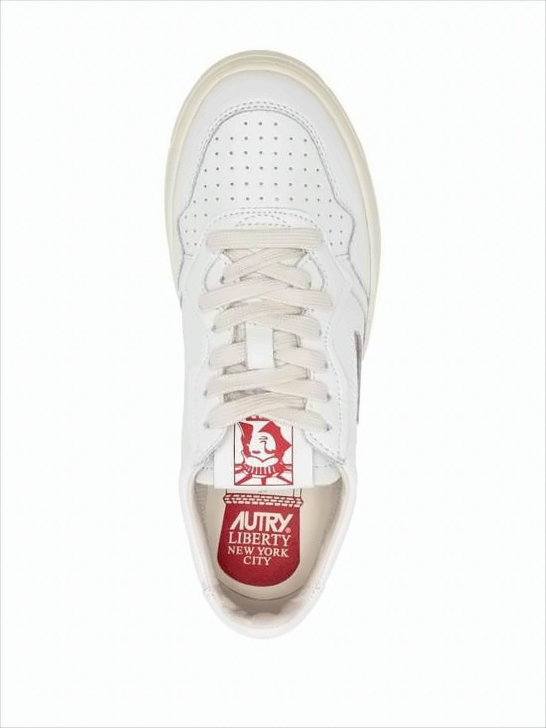 Perforated White Leather Low-Top Sneakers with Padded Collar