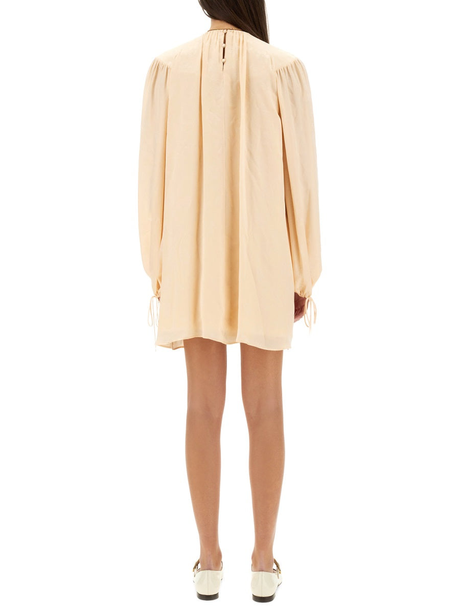 Shirred Mini Silk Dress