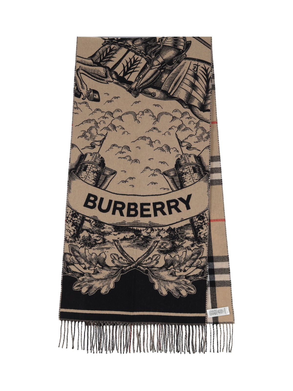 Beige Reversible Check Print Cashmere Scarf