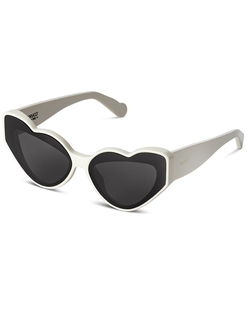 Heart-Shaped White Acetate Sunglasses with Black Lenses
