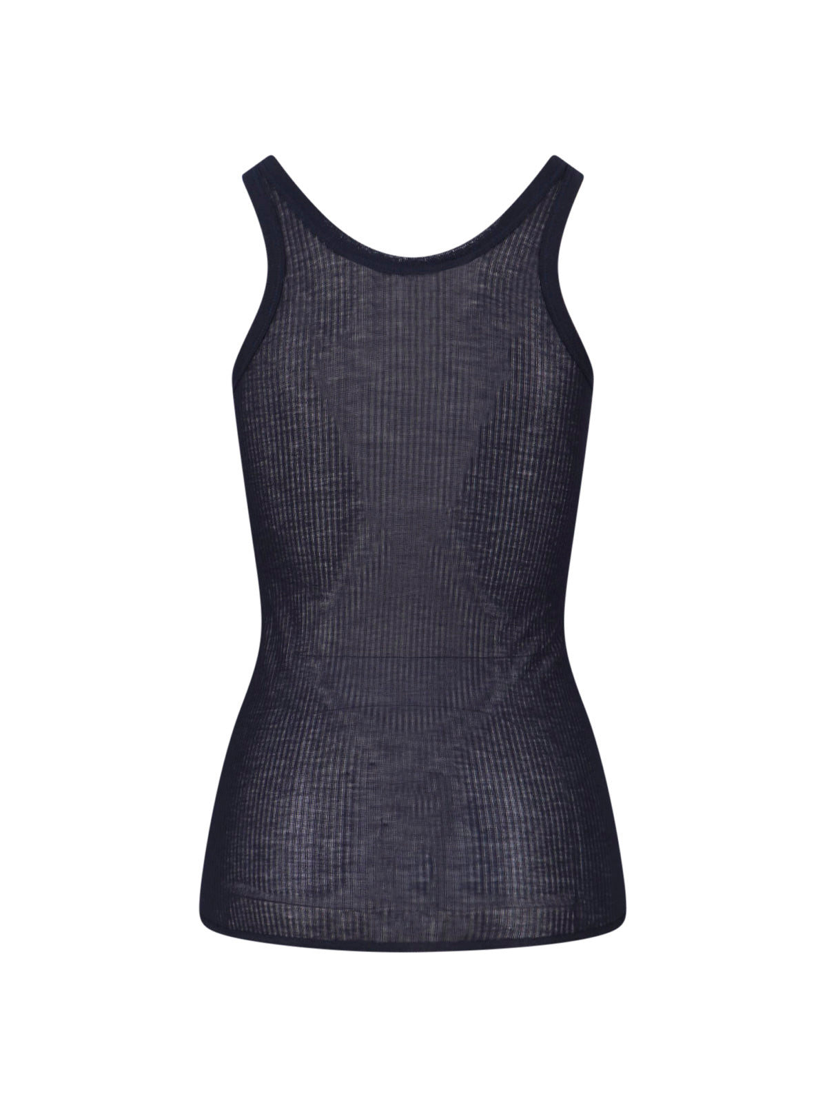 Dark Blue Ribbed Silk Blend Top