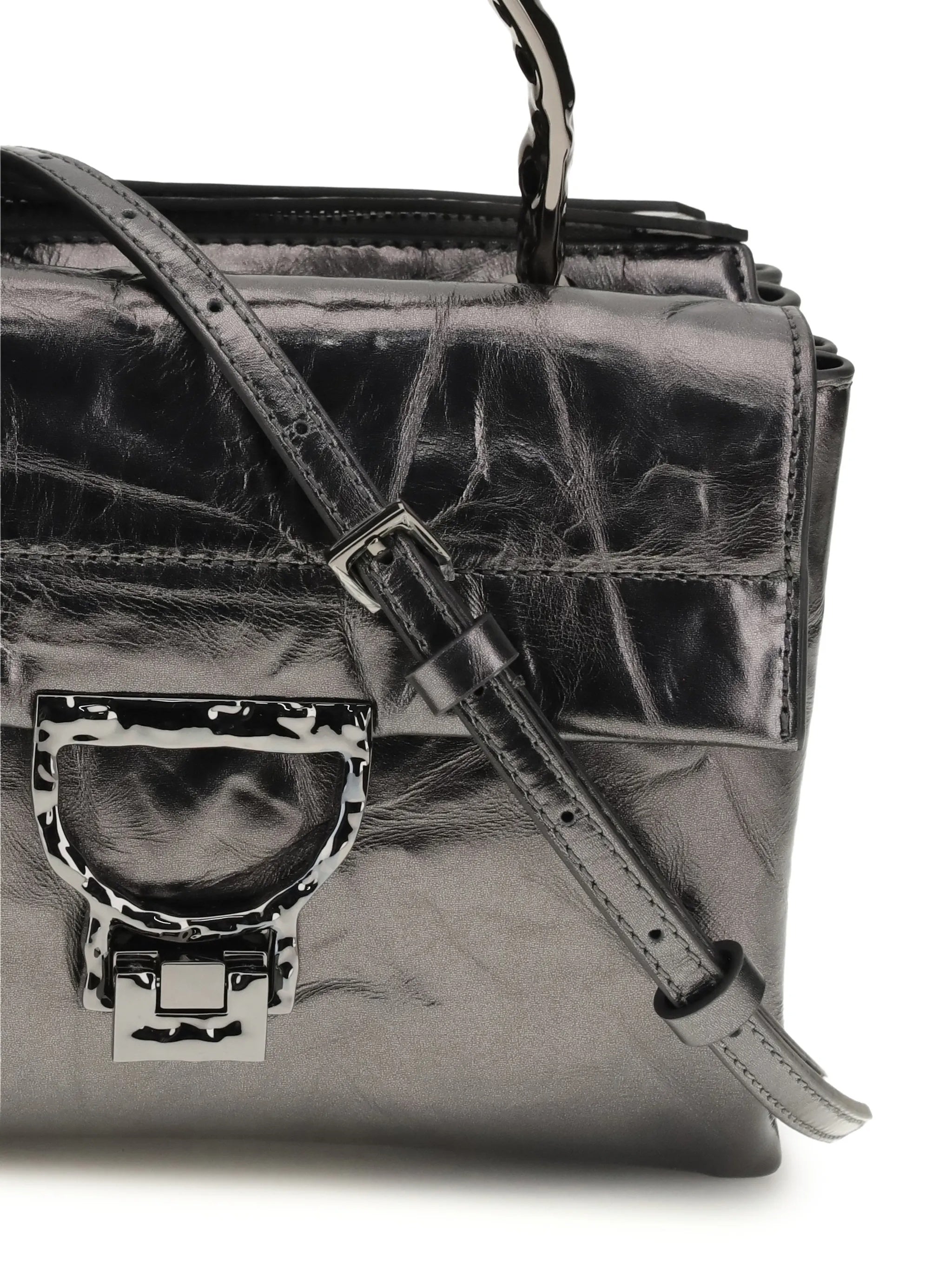 Grey Glossy Crinkled Texture Handbag