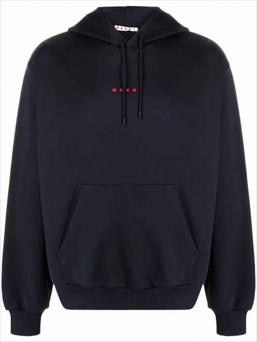 Relaxed Fit Black Cotton Hoodie with Embroidered Logo