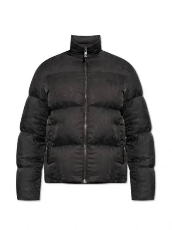 Horizontal Quilted Black Puffer Jacket with High Collar