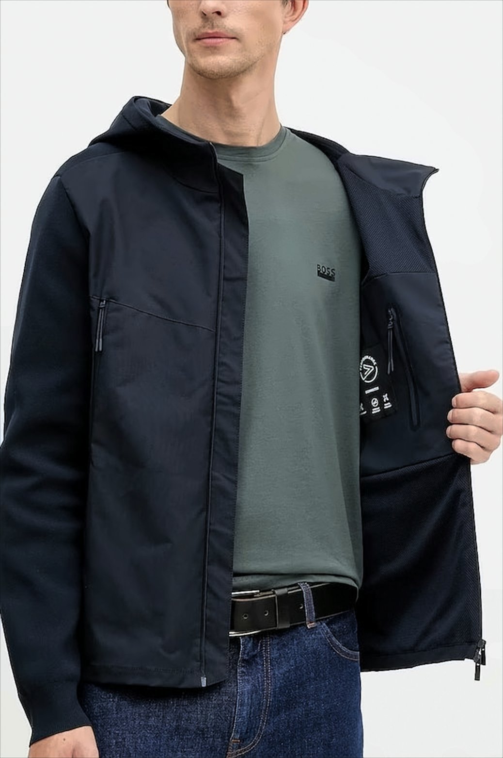 Hooded Black Jacket With Zipped Pockets