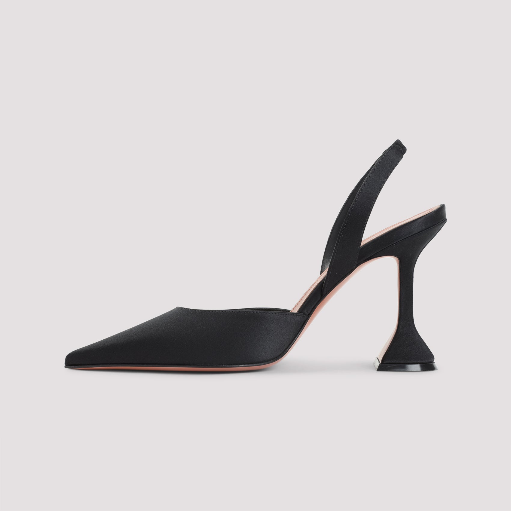 Black Satin Sling Mules with Hourglass Heels