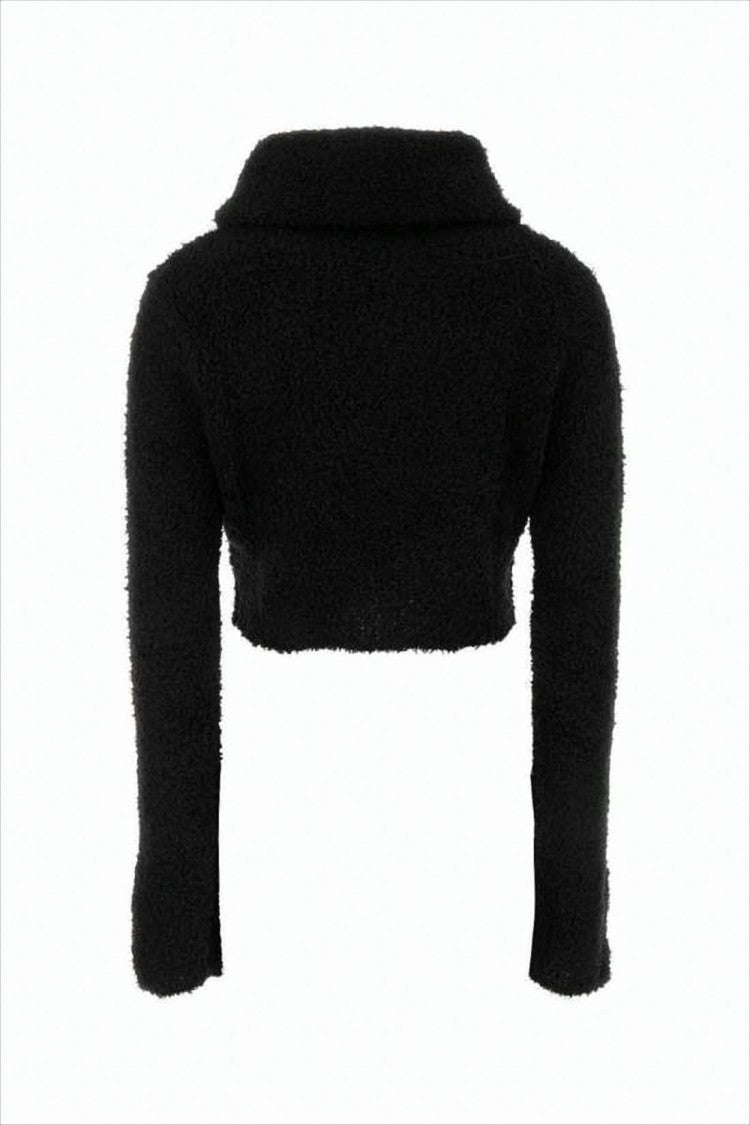 Cropped Black Sweater with Plush Texture